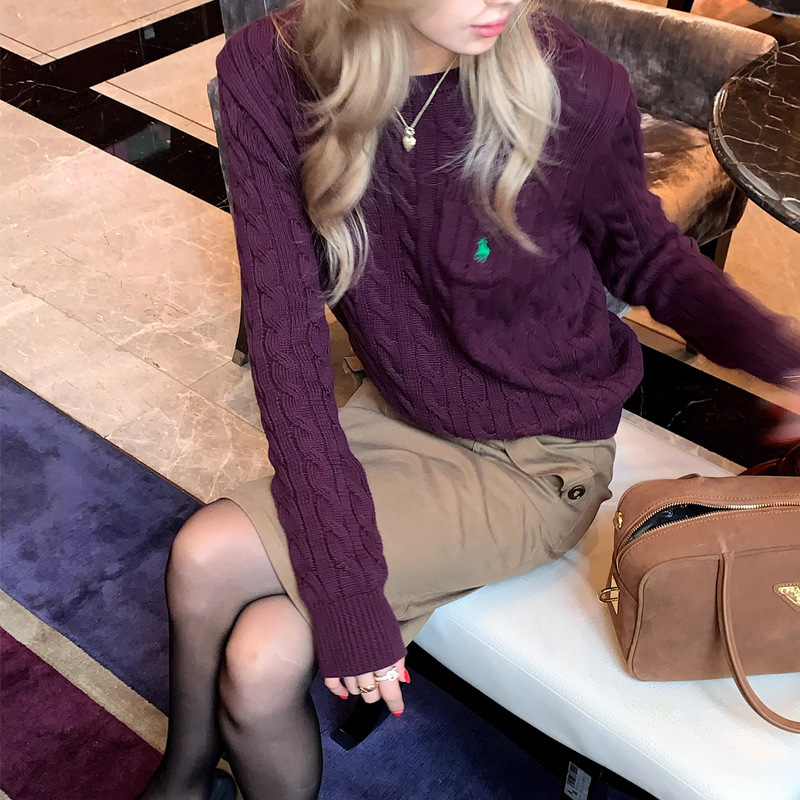 Daili Love Song Purple Round Neck Slim Knitted Sweater Women's 2025 Early Autumn New Long Sleeve Sweater Top