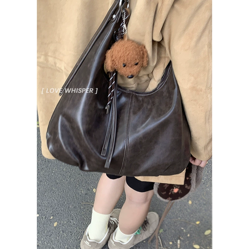 Ретро-сумка Maillard большой вместимости для женщин, новая модная и универсальная сумка через плечо для женщин, сумка-тоут для повседневного использования.