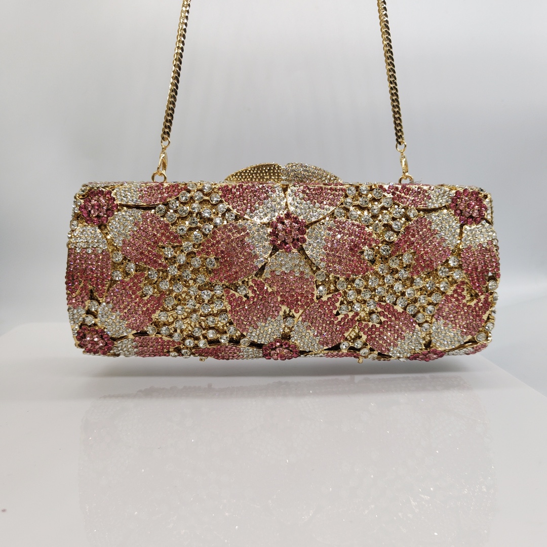 Túi clutch nữ đính kim cương hoa anh đào dự tiệc Âu Mỹ — Màu hồng chi tiết 1