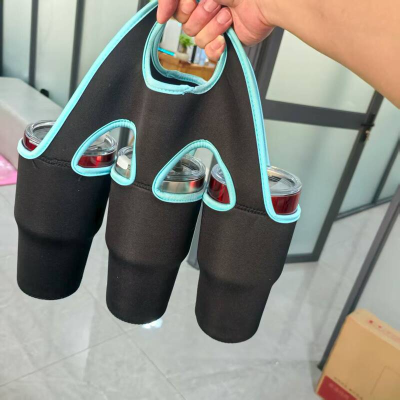 Customized 3-Bottle Coffee Milk Tea Neoprene Insulation Bag Portable Diving Material Coffee Insulation Bag