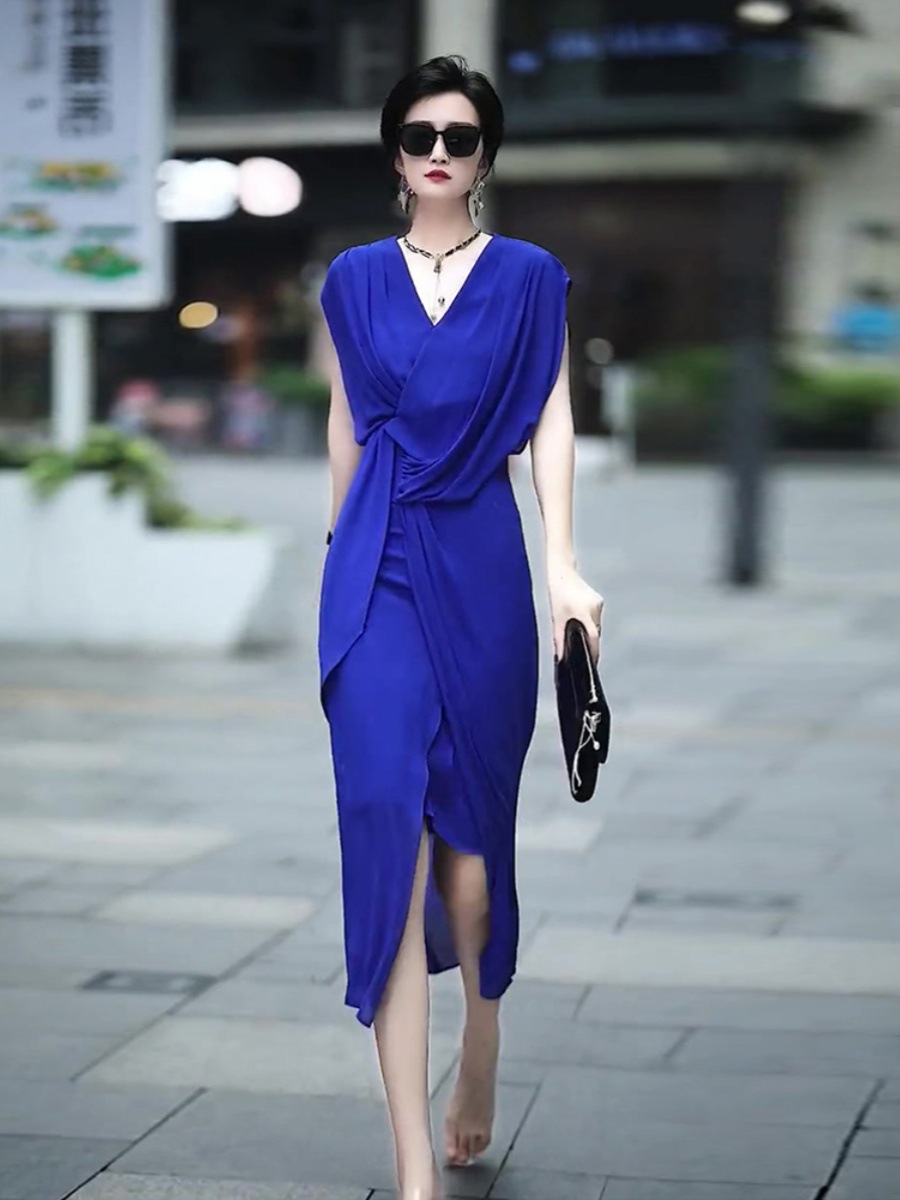 Váy liền không tay thắt nút màu tím phong cách Pháp thiết kế đặc biệt — Màu xanh lam, Màu tím chi tiết 9