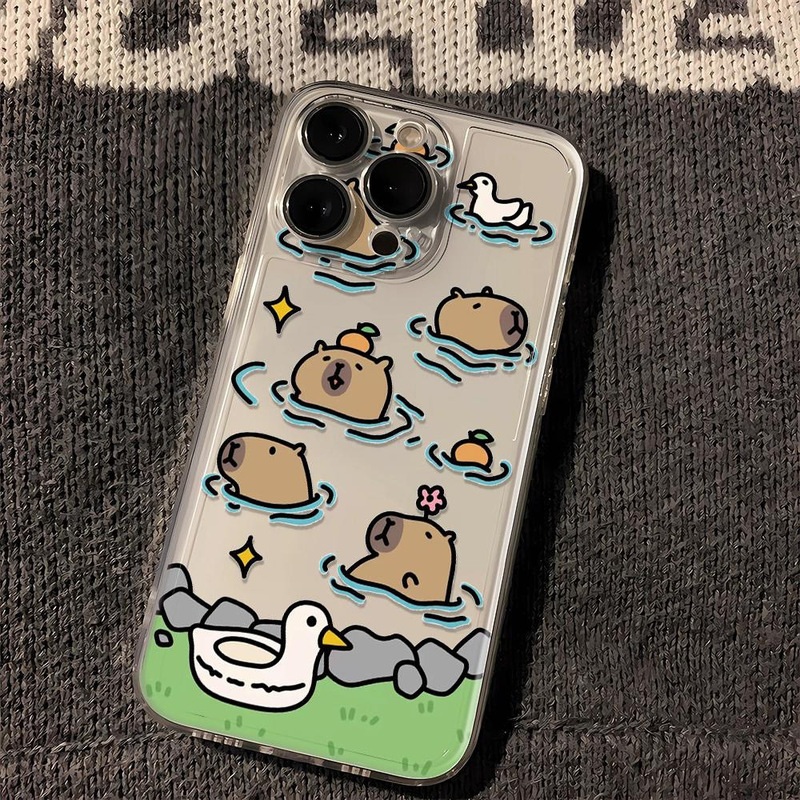 Duck Capibara Suitable for Apple 17 Pro Max Transparent 1516 Fine Hole Soft Case 16 Pro 11 Phone Case