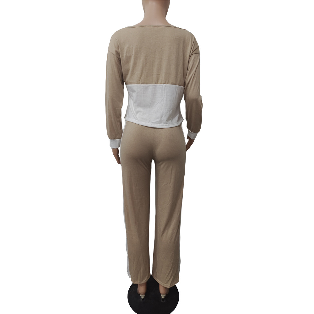 Damenbekleidung Kontrastfarbene Nähte Freizeitanzug Drei Farben Optional_voghion.com