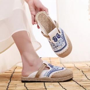 New Style Linen Breathable Embroidered Old Beijing Cloth Shoes Women's All-match Fisherman Big Head Single Women's Shoes for Students