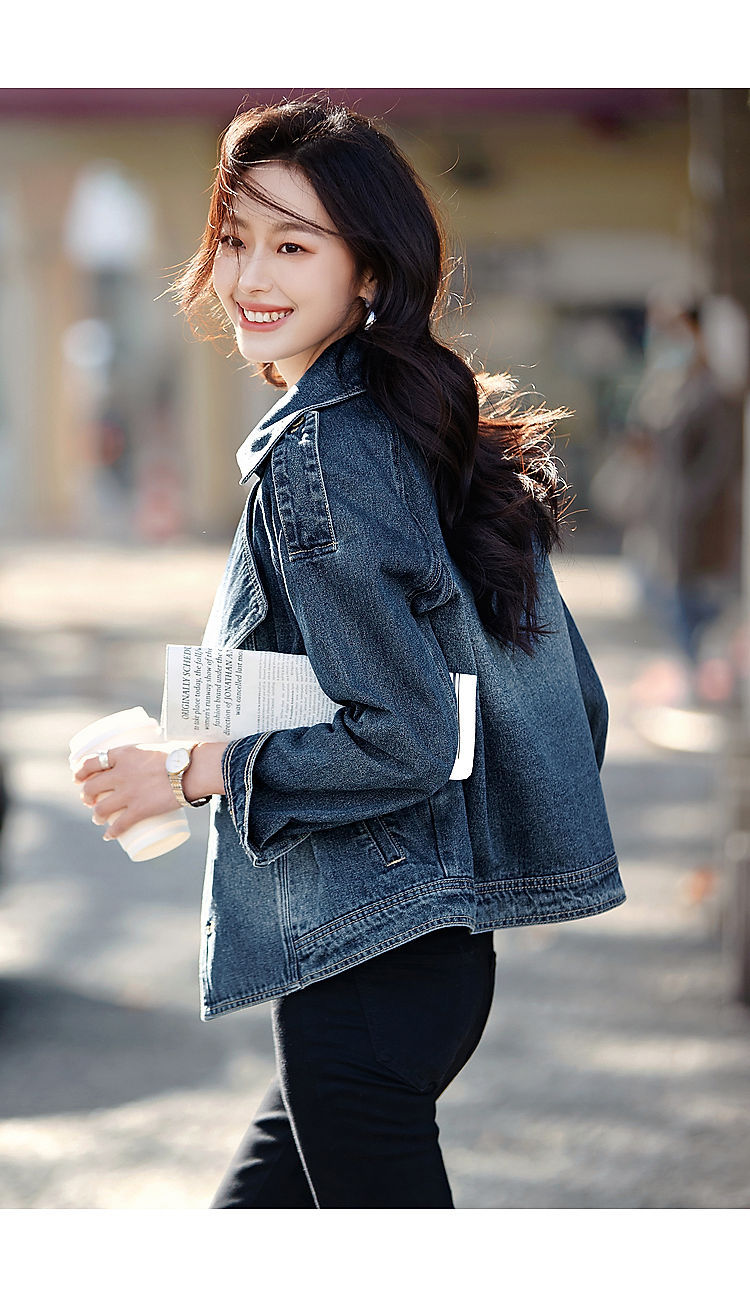Women's Casual Stylish Trench Coat Short Collared Denim Jacket Spring Autumn New Fashion Style_mkmklike.com