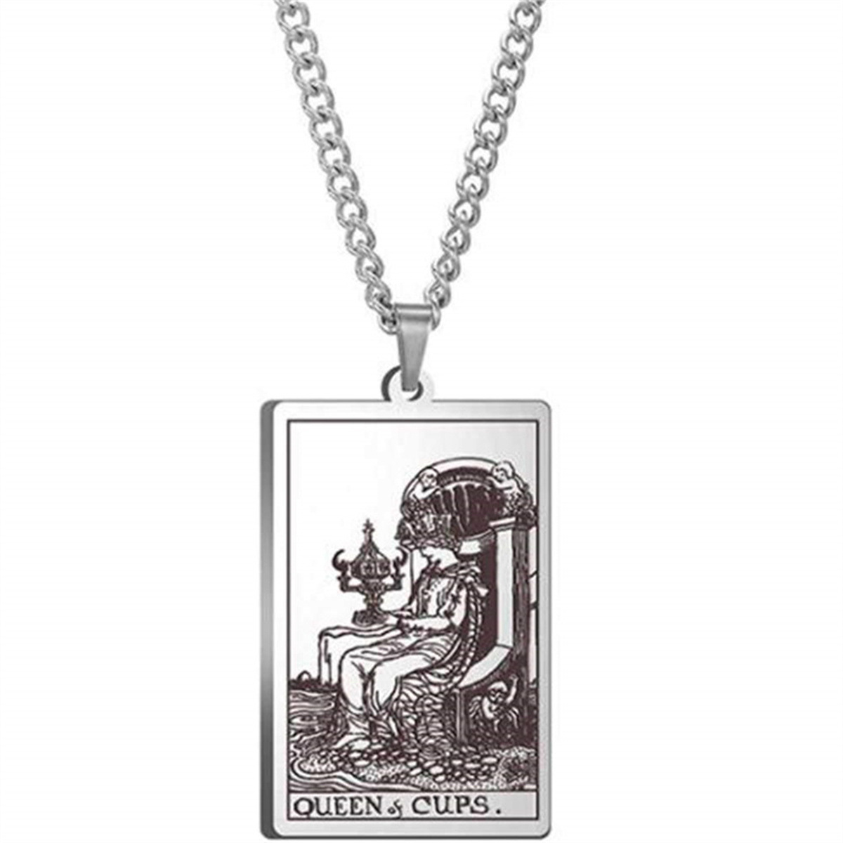 Collana con carte dei tarocchi, ciondolo rettangolare in acciaio al titanio, catena per maglioni, collana hip-hop_voghion.com