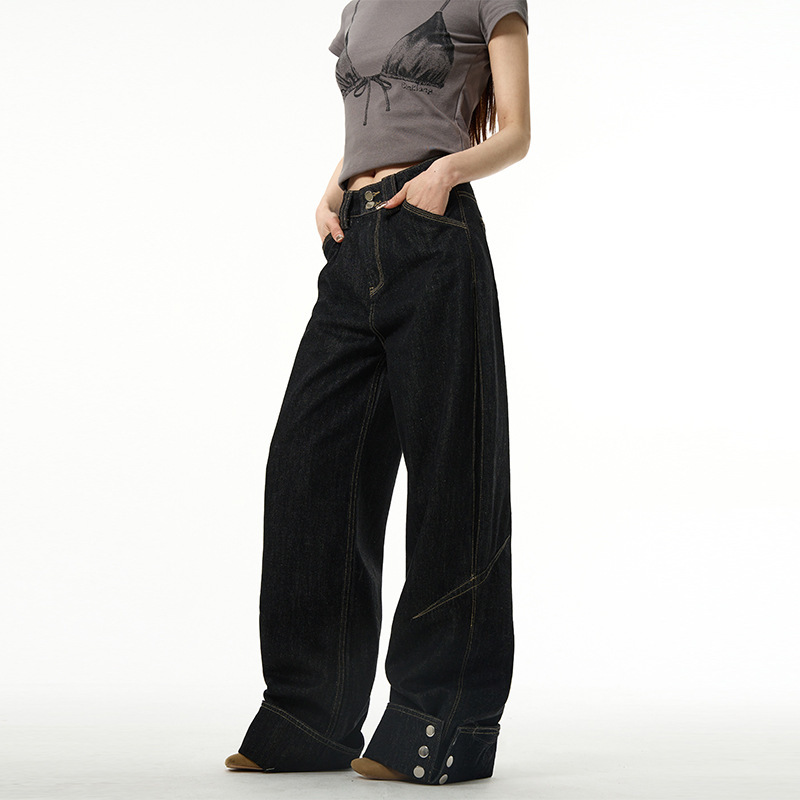 2024 American Style Retro Black Pants Men's Straight Loose Bf Lazy Fashion Brand Wide Leg Jeans Couple