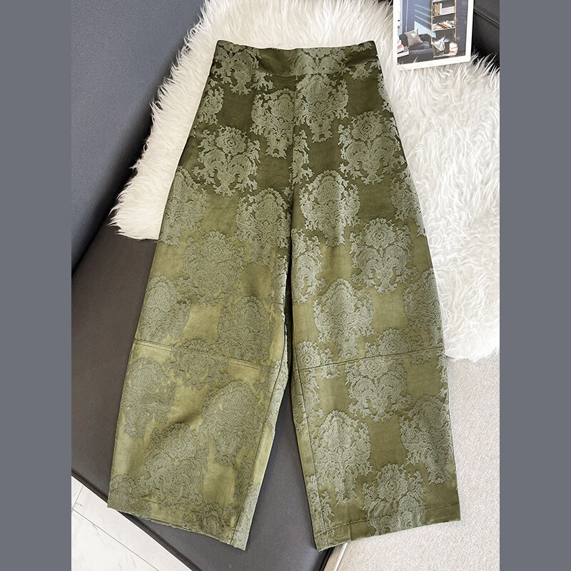 立体提花新中式裤子女秋季新款宽松显瘦国风休闲裤松紧腰哈伦裤女|undefined