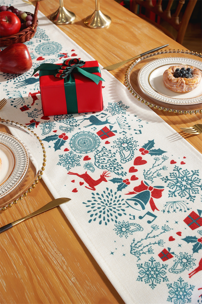 Runner da tavola natalizio stampato in policotone albero di Natale fiocco di neve tovaglietta tovagliolo tovaglia decorativa_voghion.com