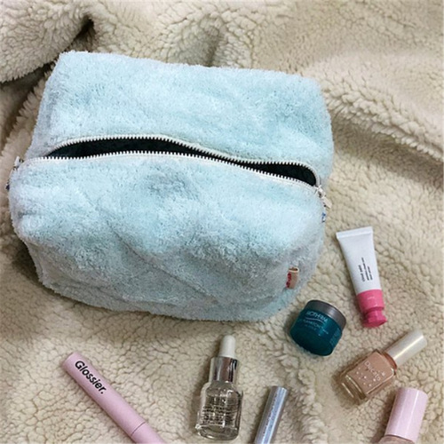 Embroidered towel cloth cosmetic bag, colorful series, portable skincare storage bag, fresh and clean plush cosmetic zipper bag