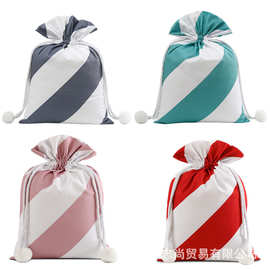 条纹圣诞包 绒布袋 大号小号可选 热转印升华印刷束口帆布袋 跨境