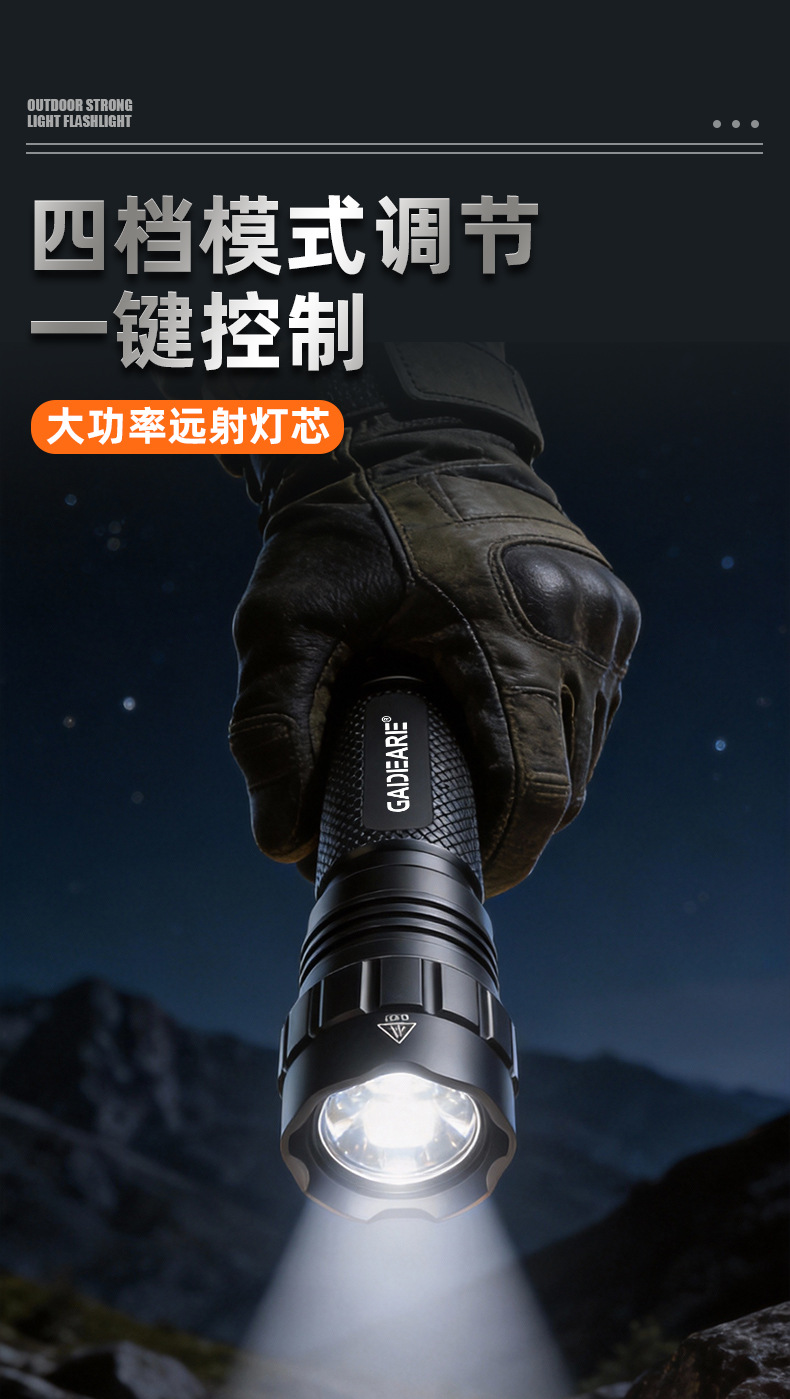 501B Military Tactical Mouse-Tail Flashlight with Rechargeable Wired Dual Control for Outdoor Patrol Lighting and High-Brightness Illumination