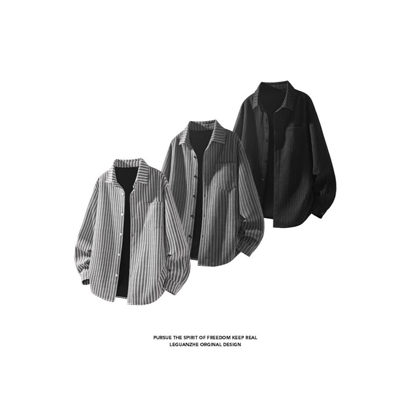 Heavyweight Fishbone Pattern Chanel-Style Shirt Jacket for Men, American Retro Spring and Autumn High-End Stylish Lapel Jacket