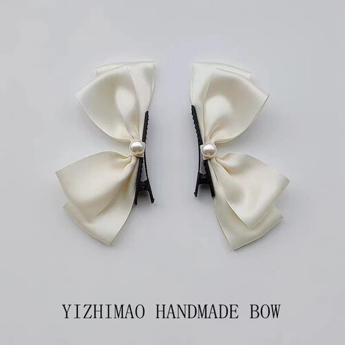 White three-dimensional bow hairpin bridal hair accessories pair of hairpins pearl hairpin back head internet celebrity parent-child head flower