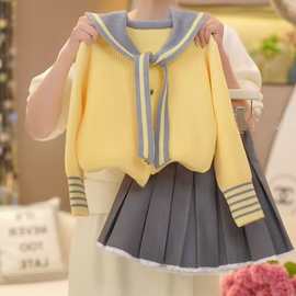 女童春装学院风套装2025新款中大童春季针织毛衣女