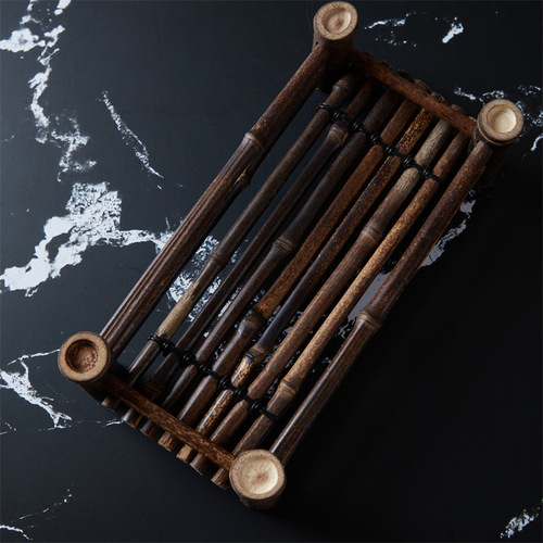 Purple bamboo row staggered bamboo row coaster Japanese and Korean cuisine sushi ornaments bamboo plate bamboo boat tilt-shaped tea row serving tray