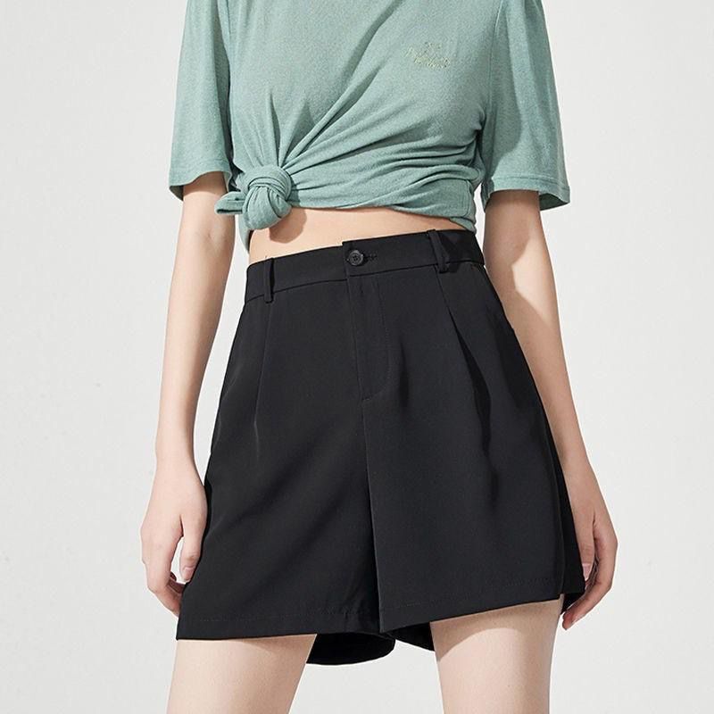 Suit Shorts Women's Hong Kong-style Casual Pants for Small plus size with Loosening Waist Wide-leg Pants Basic Niche Fashion Straight Boots Pants