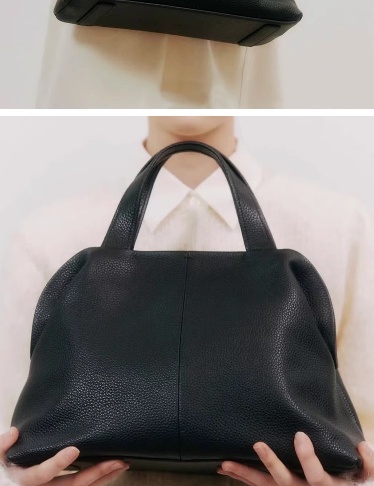 Top-grain cowhide large-capacity genuine leather handbag for women, 2025 new autumn and winter, a unique and high-end Boston pillow bag details Picture