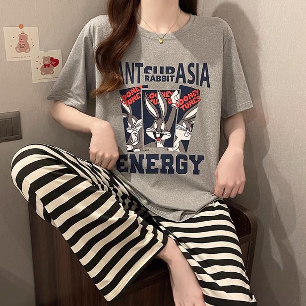 회색 3판 토끼 검정 살구 줄무늬 스트레이트 팬츠 짧고 길다