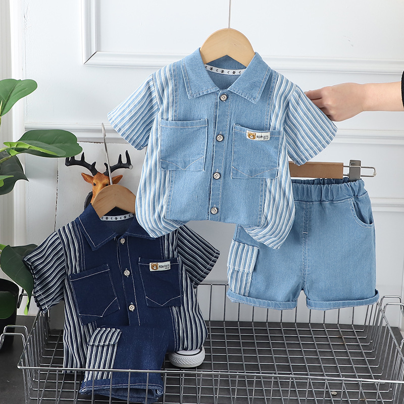 Wholesale children's clothing boys suit summer new Denim shirt comfortable short sleeve shorts boys summer children's clothing wholesale