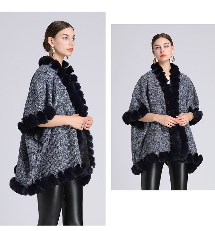 Extra Fleece extra dicker Pelzkragen Umhang locker große Größe Strickjacke Mantel Frau_voghion.com