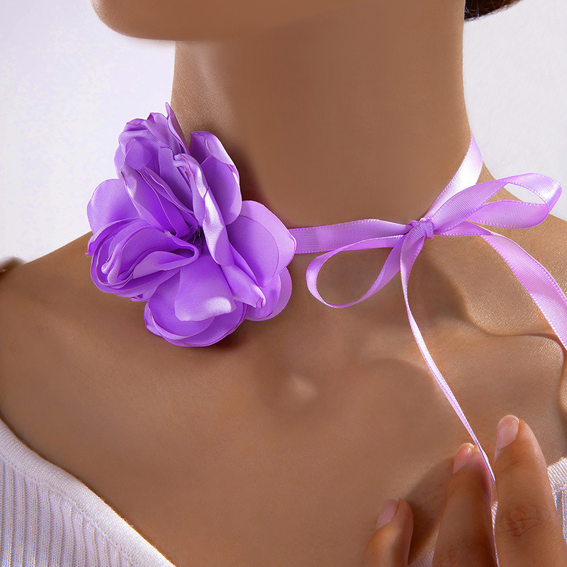 Collar de perlas de moda transfronteriza europea y americana collar de encaje blanco mariposa collar geométrico tela flor clavícula cadena