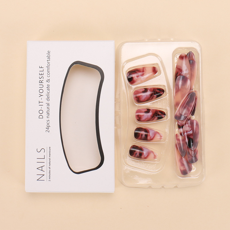 Description Picture 5 of item24Pcs Round Head Press on Nails Medium Color Halo Dyeing Fake Nails with Glue French Wearable Full Cover Fake Acrylic Nail Tips