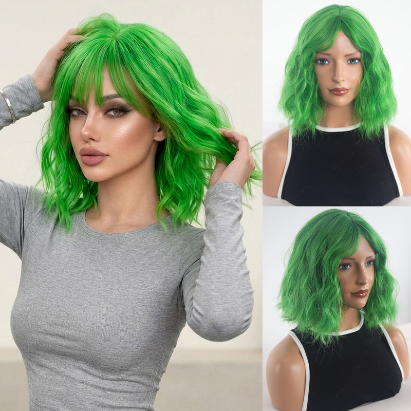 Tiktok Trending Billy Green Short Curly Wig European and American Style Bob Wig Stage Cosplay Synthetic Hair Wig Tiktok Trending Billy Green Short Curly Wig European and American Style Bob Wig Stage Cosplay Synthetic Hair Wig