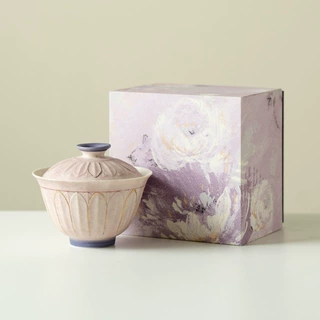 紫韵描金莲花初昕盖碗个人家用泡茶器陶瓷女士专用礼盒装新中式