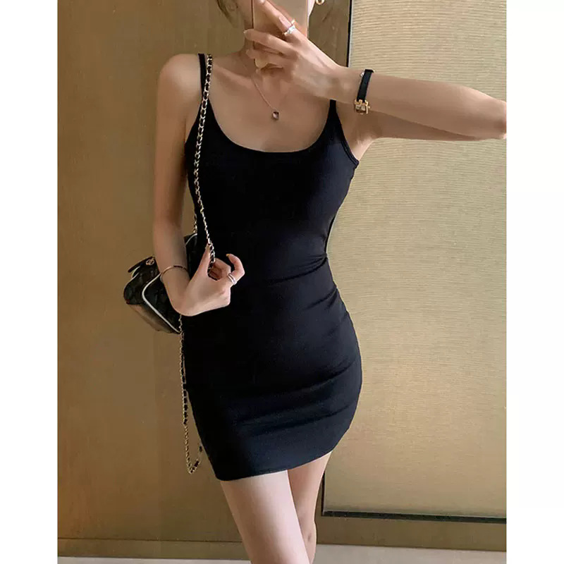 Black Spaghetti Strap Dress for Women, Summer 2026 New Style, Inner Tank Top, Petite Spicy Girl Pure Desire Bodycon Dress