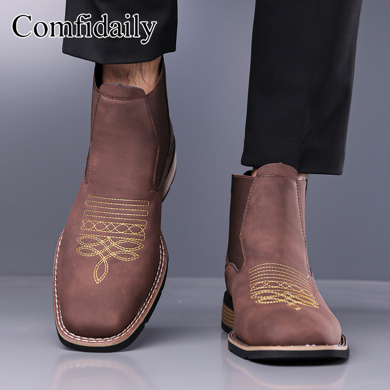 2026 gran tamaño transfronterizo antideslizante y resistente al desgaste moda con un juego de bordado simple, botas de chelsea, botas de Martin para hombres tk image 2