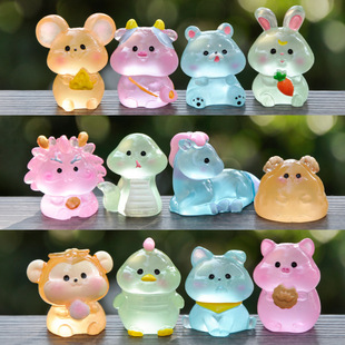 Trendy luminous cute grain twelve Zodiac resin doll desktop car decoration small ornaments blind bag gift