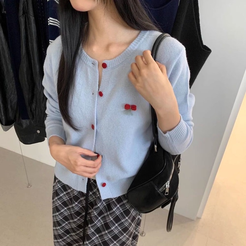 2025秋冬新款女修身显瘦圆领长袖针织衫开衫百搭毛衣外搭女羊毛衫|undefined