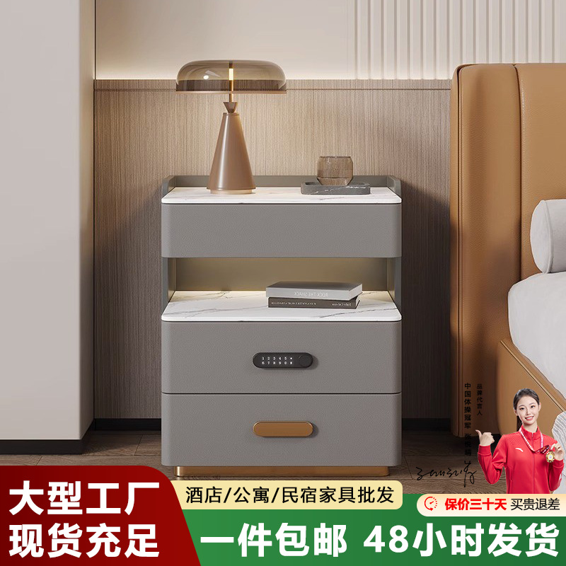 Mesita de noche de estilo nuevo transfronterizo con superficie de pizarra, lujo ligero, multifuncional, con enchufe, muebles para el hogar totalmente equipados, inalámbrico