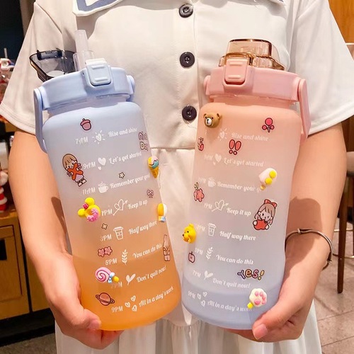Plastic water cup, high-looking space cup, gradient large-capacity water cup, wholesale straw cup, big belly kettle