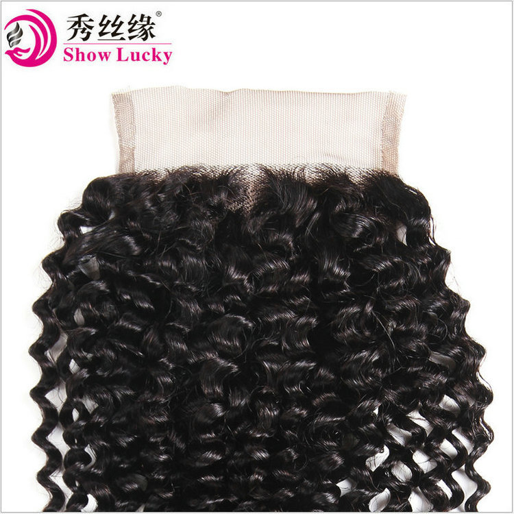 Cortina de cabello real europea y americana Kinky Curly Human Hair With 4*4 Lace Closure
