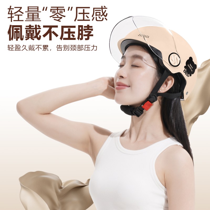 Universal Electric Motorcycle Helmet, Universal for Men and Women, Summer (Auto Parts and Accessories) - one-size-3c-khaki-smiley-face-transparent-short-visor-new-national-standard-class-a