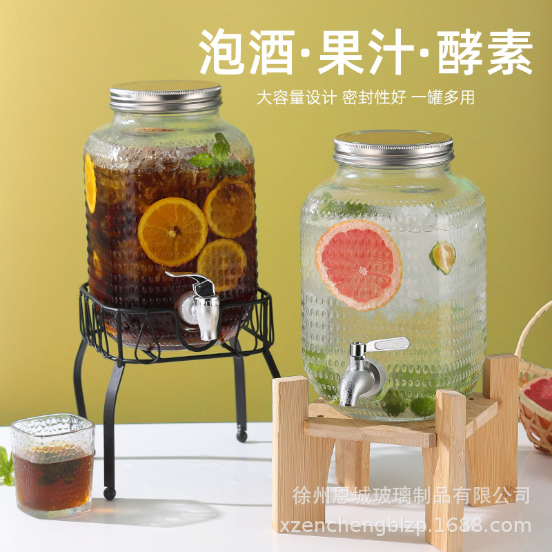 跨境玻璃可乐桶家用冷水壶大容量果汁罐容器饮料桶带龙头水果茶桶