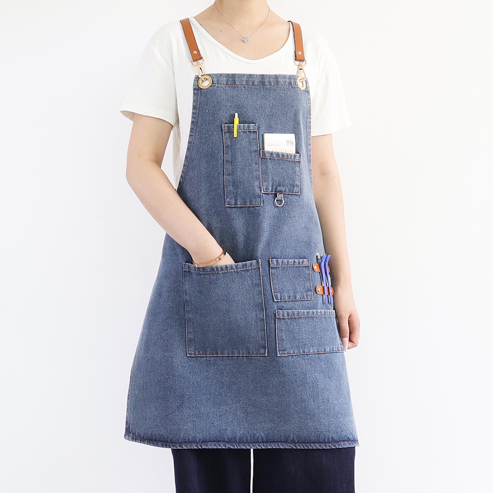 Transfronterizo Amazon lavado delantal denim logotipo personalizado una variedad de opciones barista ropa de trabajo delantal peluquería