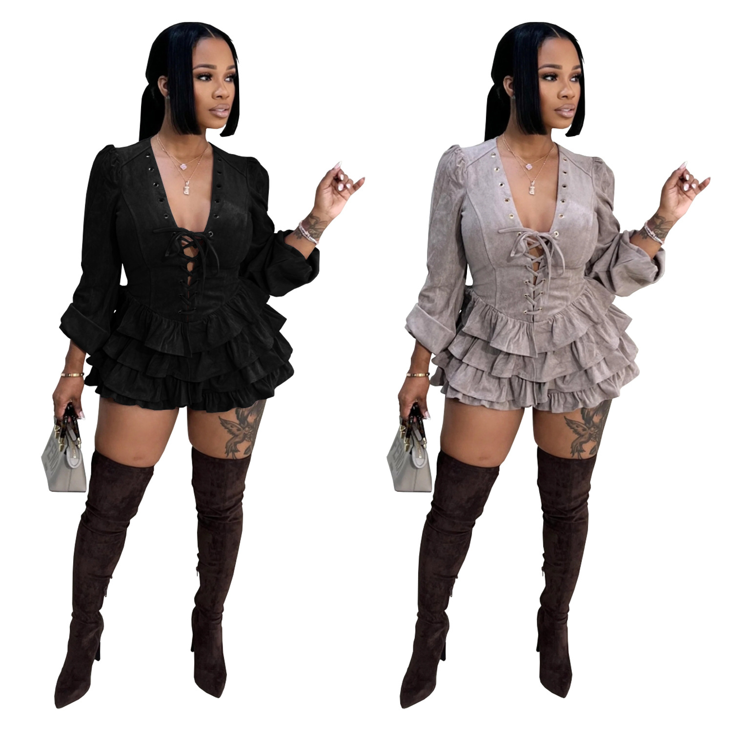 C7549 Aliexpress transfronterizo Amazon Europa y América de moda moda femenina temperamento fresco correa de loto vestido nuevo image 6
