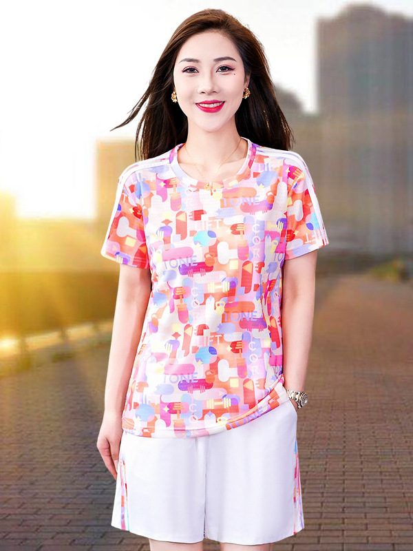 冰丝运动服套装女夏季2026年新款速干网孔透气短袖短裤休闲两件套
