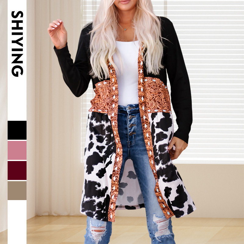 Trendy Women's Cardigan with Animal Print, Thin Long-Sleeve Mid-Length Knit Cardigan, New Autumn Style from Europe and America