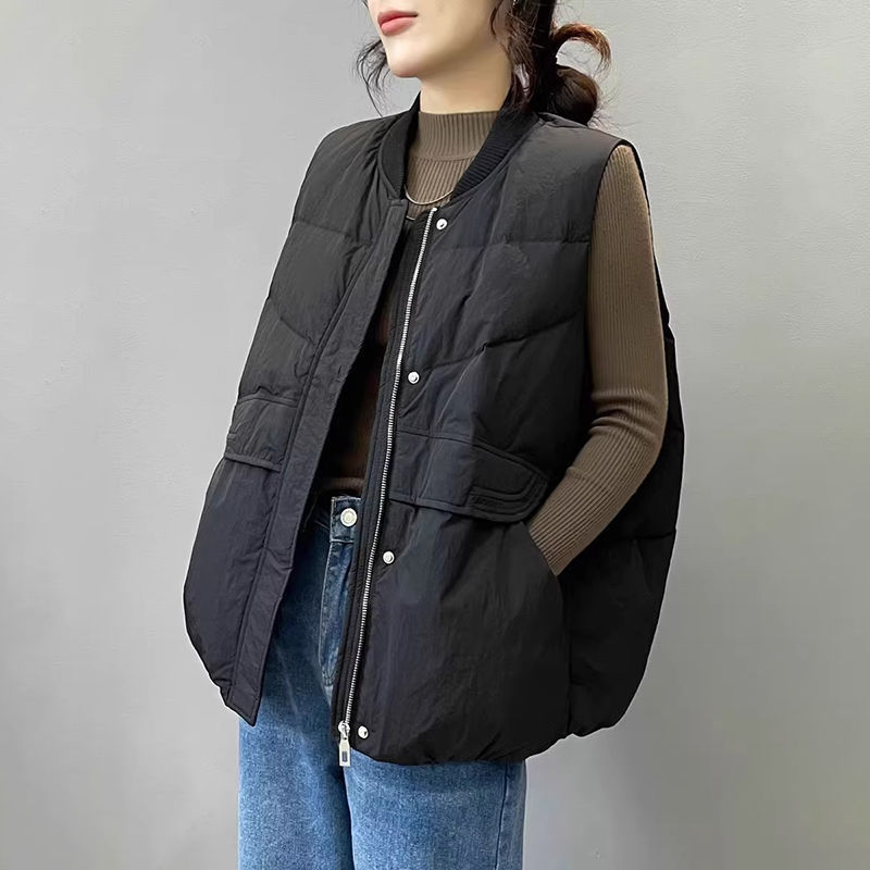 2025 New Autumn and Winter Korean Style Loose down Cotton Vest Women's Outer Wear Casual Sleeveless Warm Round Neck Cotton Jacket