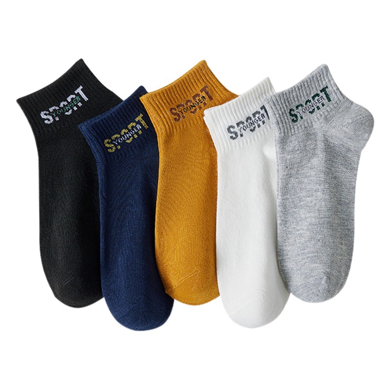 Moda hombres carta deportes primavera y otoño corto sudor-absorbente transpirable desodorante bajo-top tobillo calcetines Zhuji producción calcetines cortos