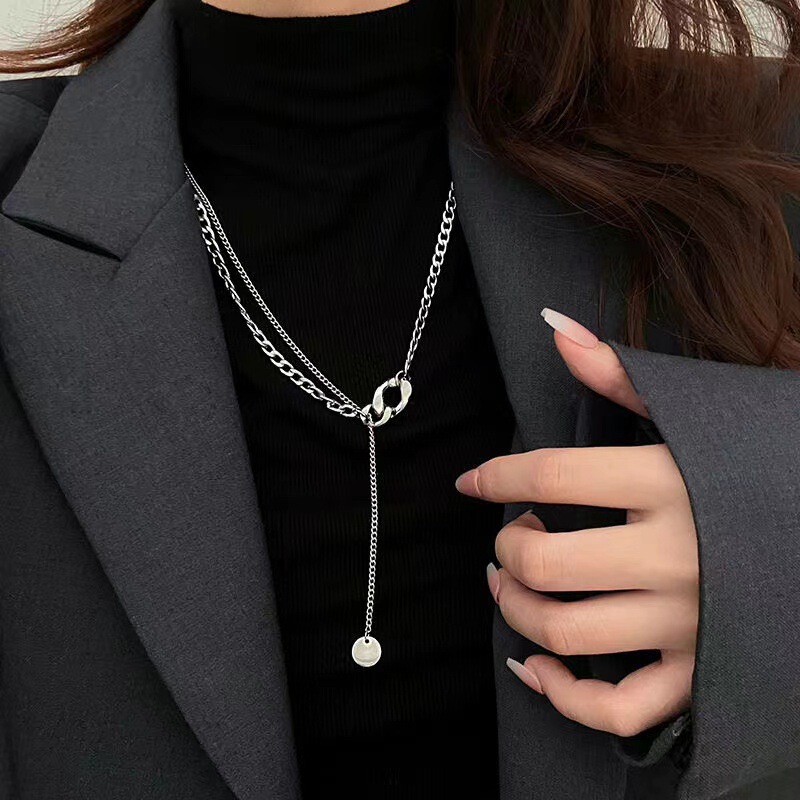 Silver Ring Buckle Chain Necklace Women's Autumn and Winter Advanced Design Sense Niche Sweater Chain ins Trendy Cold Style Sweater Chain Silver Ring Buckle Chain Necklace Women's Autumn and Winter Advanced Design Sense Niche Sweater Chain ins Trendy Cold Style Sweater Chain