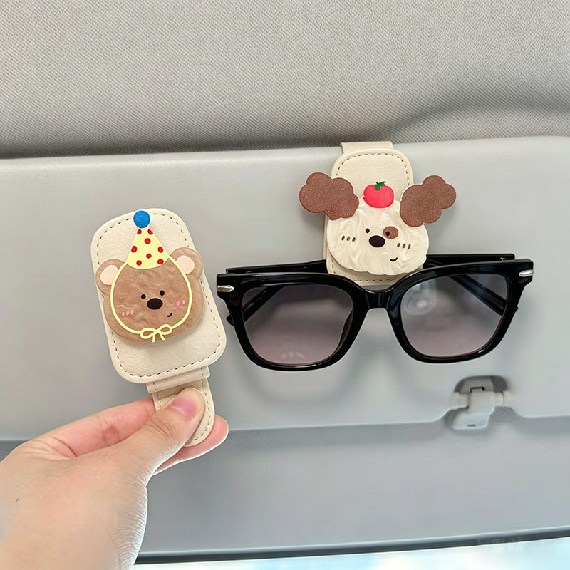 Cute Cartoon Glasses Clip for Car Storage, Bear-Shaped Sunglasses Holder for Car Sun Visor