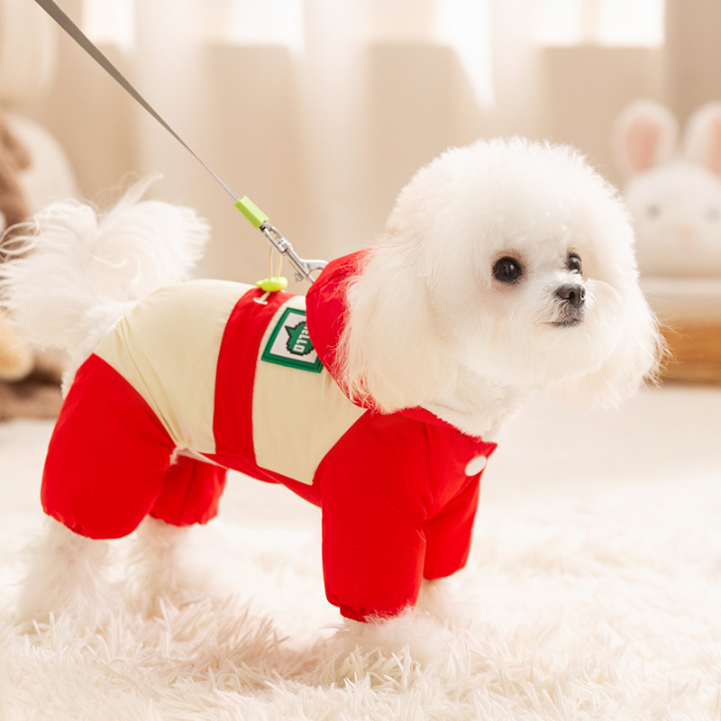 Otoño y invierno para perros gruesos perros pequeños dopamina color contrastante empalme cuatro patas carga ropa de algodón gato ropa de perro