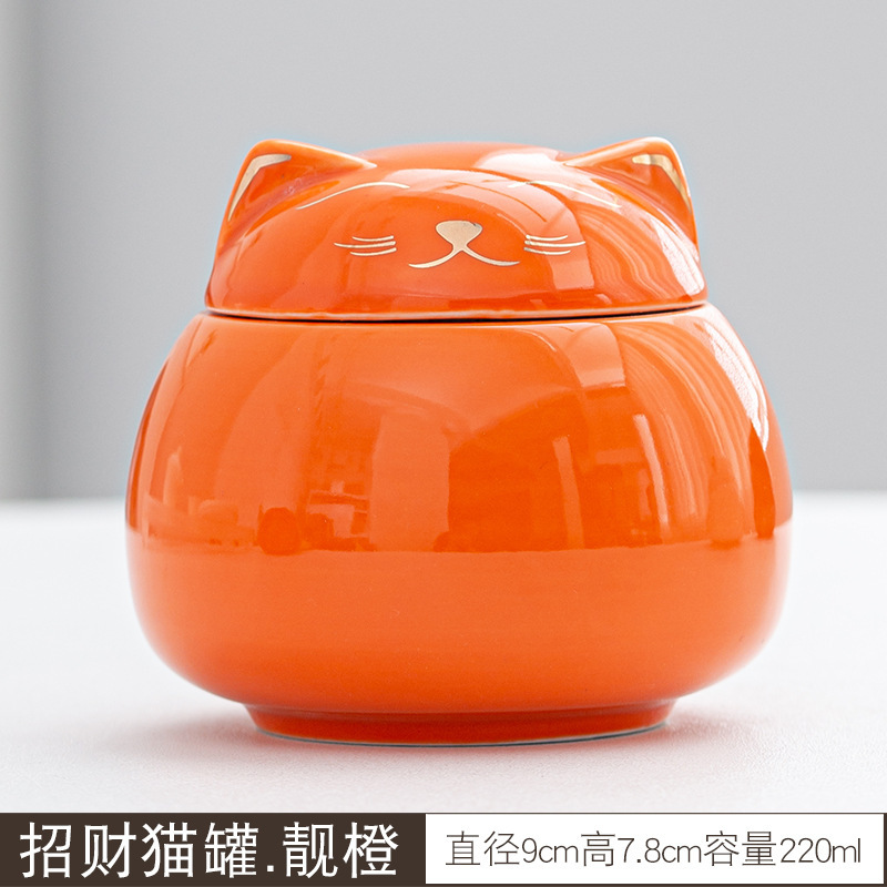 クリエイティブセラミック茶缶小さな招き猫密封缶家庭用保存ドライフルーツ缶ミニかわいい猫キャンディー茶缶|undefined