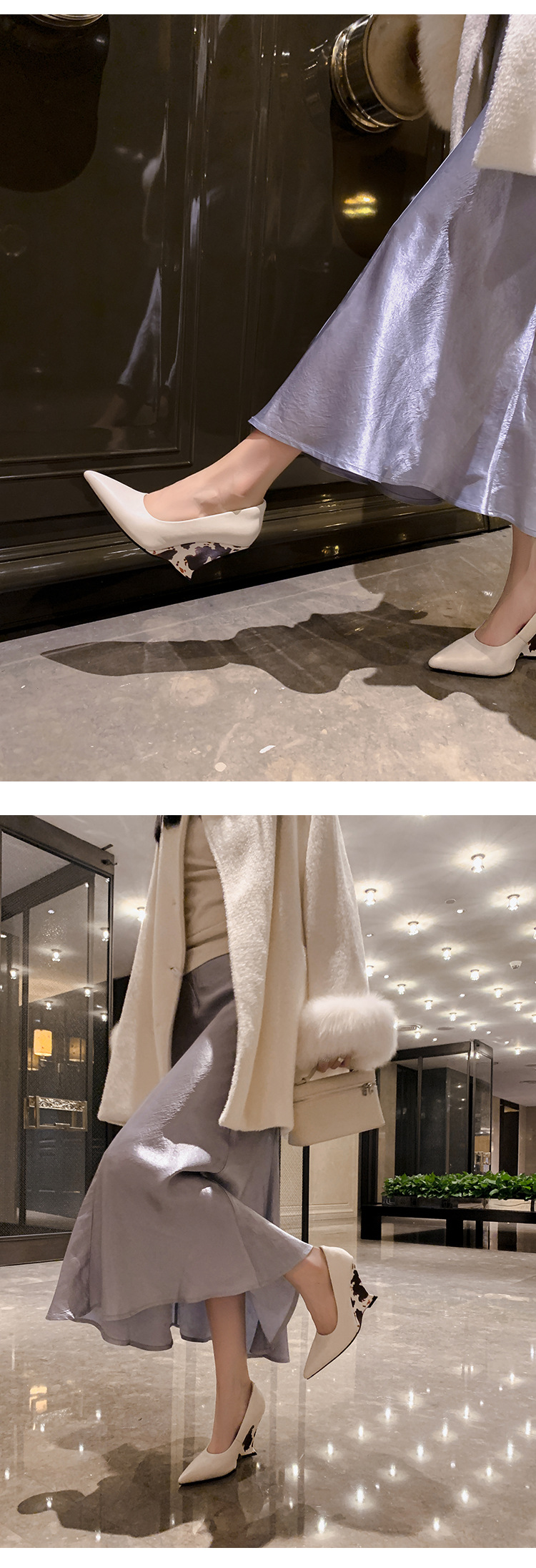 Giày cao gót nữ mũi nhọn đế xuồng platform da cừu thượng hạng, gót 9 cm — màu trắng ngà, màu cà phê chi tiết 20