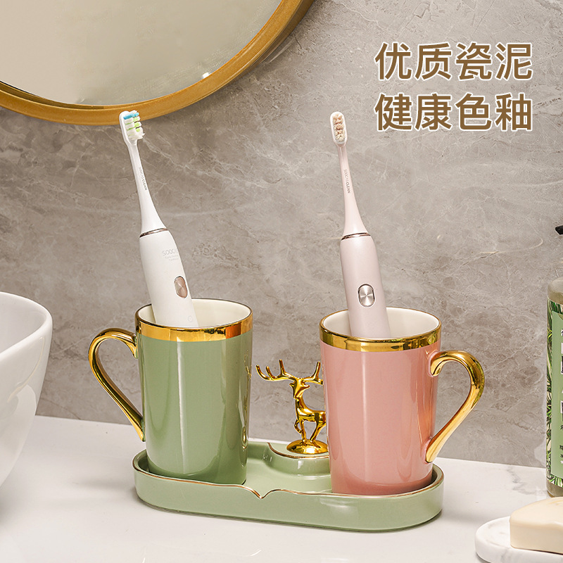 Ceramic Mouthwash Cup for Home Use, Couple's Toothbrush Cup with High-End Toothbrush Holder, Toothbrush Cup, Wash Cup, and Storage Rack Set Ceramic Mouthwash Cup for Home Use, Couple's Toothbrush Cup with High-End Toothbrush Holder, Toothbrush Cup, Wash Cup, and Storage Rack Set